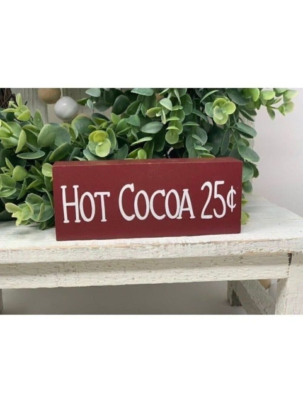 Farmhouse Hot Cocoa Mini Sign 5 Inch Freestanding Red Tiered Tray Decor